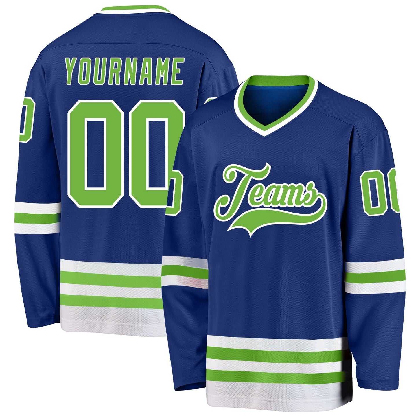Custom Royal Neon Green-White Hockey Jersey - Sky-Custom