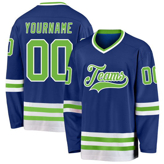 Custom Royal Neon Green-White Hockey Jersey - Sky-Custom