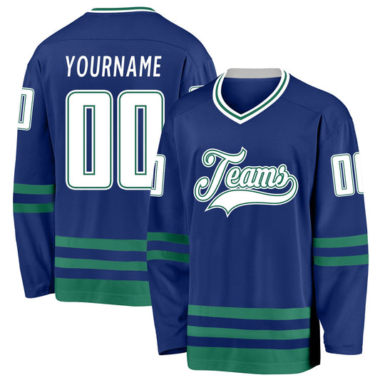 Custom Royal White-Kelly Green Hockey Jersey - Sky-Custom
