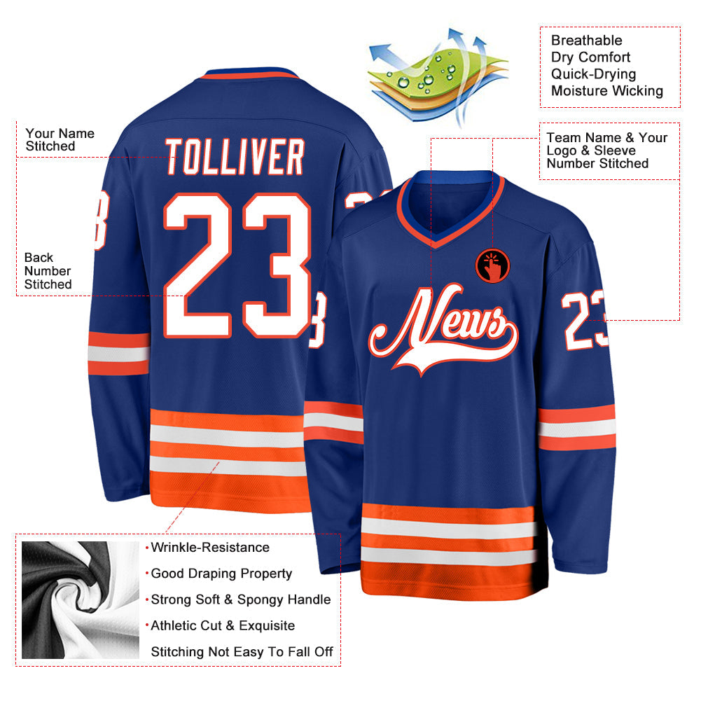 Custom Royal White-Orange Hockey Jersey - Sky-Custom