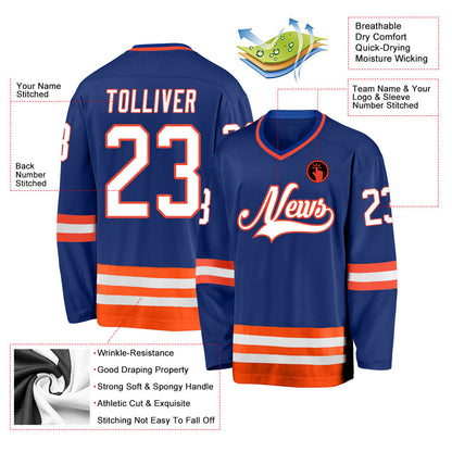 Custom Royal White-Orange Hockey Jersey - Sky-Custom