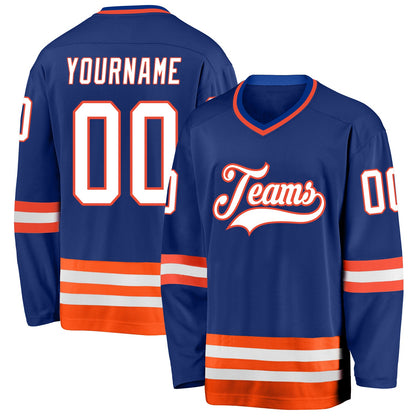 Custom Royal White-Orange Hockey Jersey - Sky-Custom