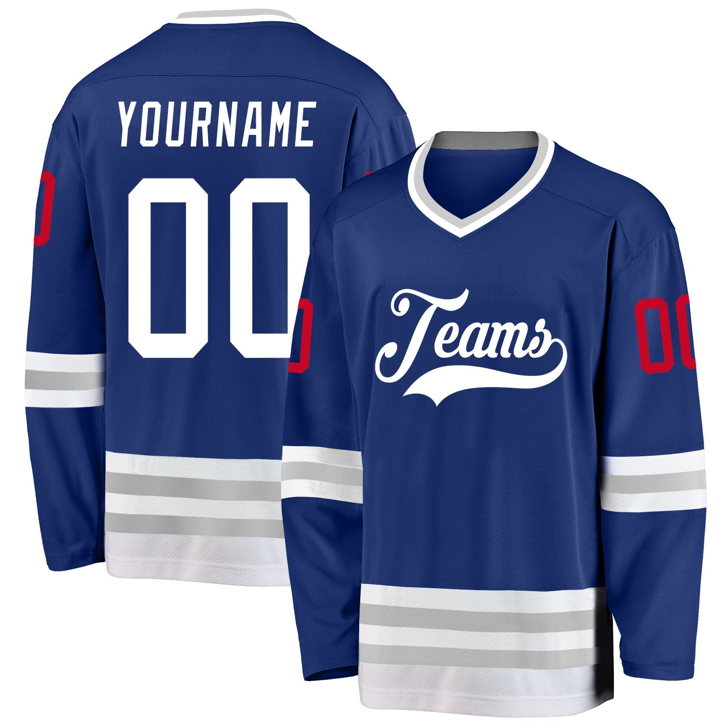 Custom Royal White-Gray Hockey Jersey - Sky-Custom