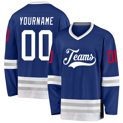 Custom Royal White-Gray Hockey Jersey - Sky-Custom
