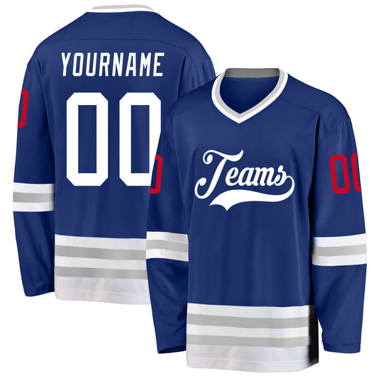 Custom Royal White-Gray Hockey Jersey - Sky-Custom