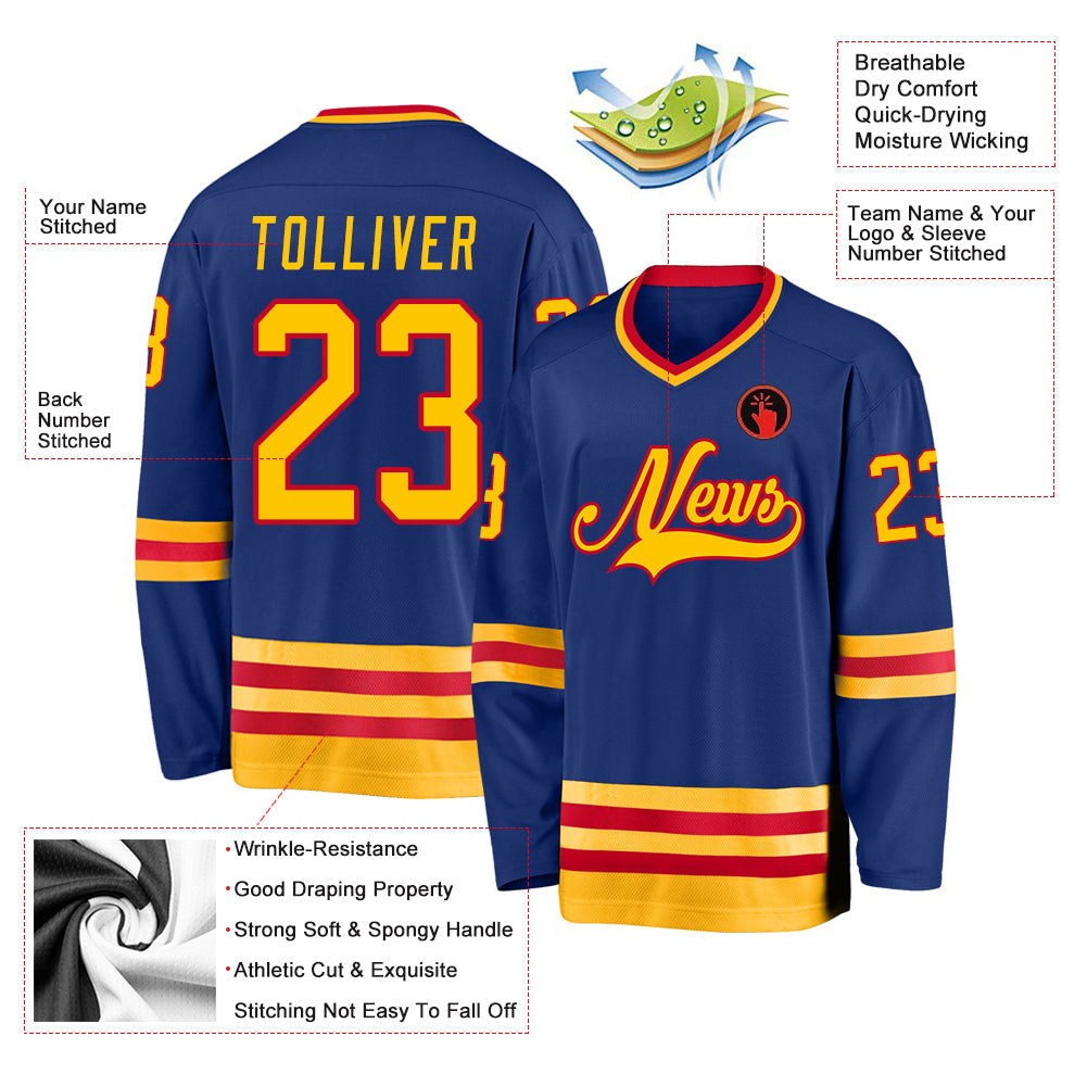 Custom Royal Gold-Red Hockey Jersey - Sky-Custom