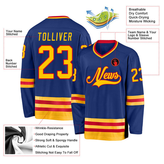 Custom Royal Gold-Red Hockey Jersey - Sky-Custom