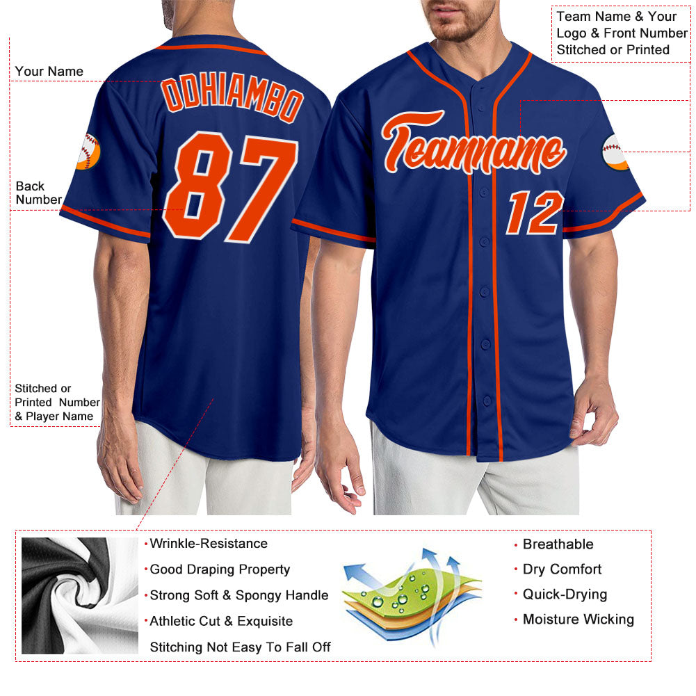 Custom Royal Orange-White Authentic Baseball Jersey - Sky-Custom