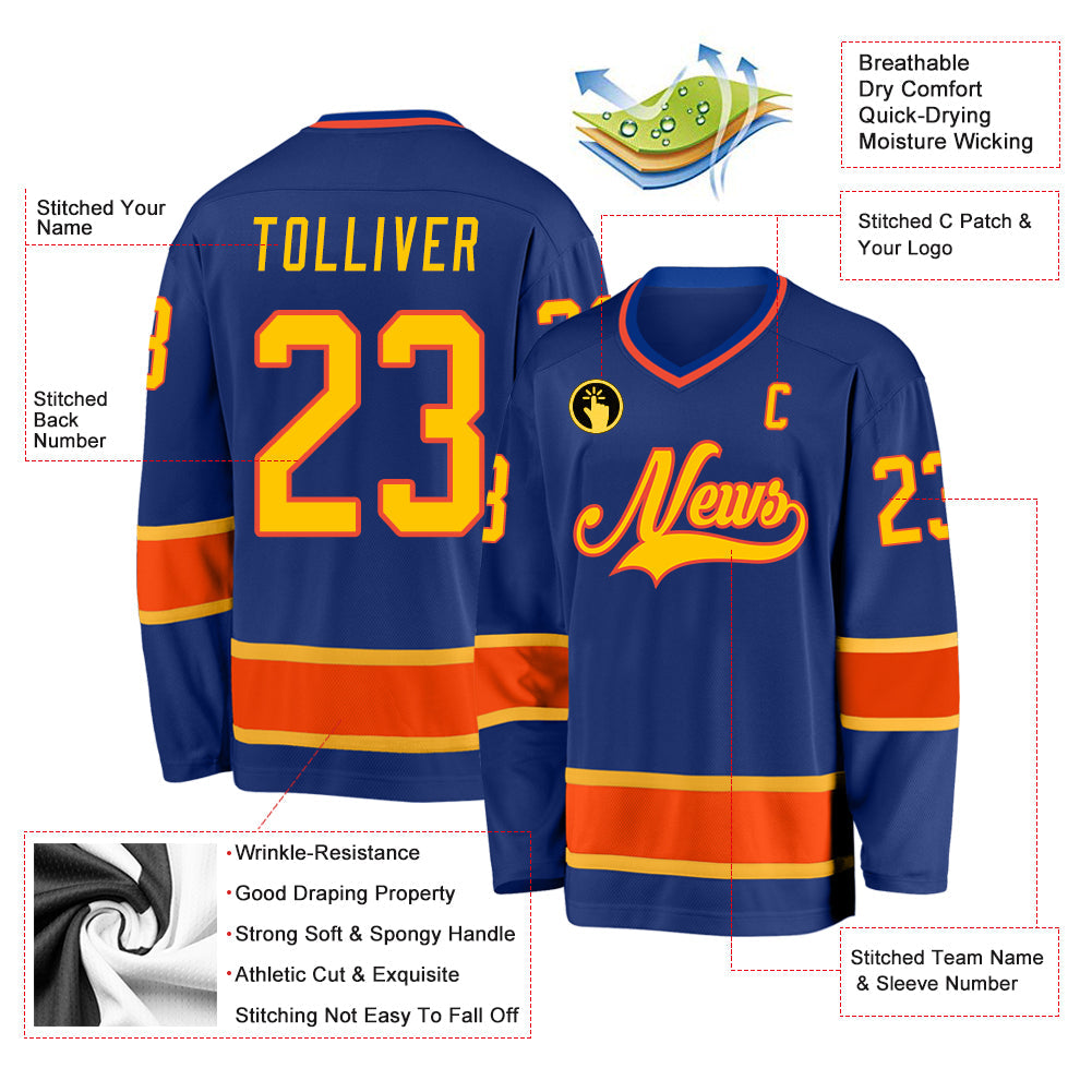 Custom Royal Gold-Orange Hockey Jersey - Sky-Custom