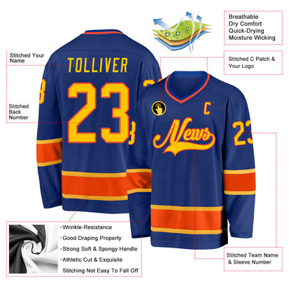 Custom Royal Gold-Orange Hockey Jersey - Sky-Custom