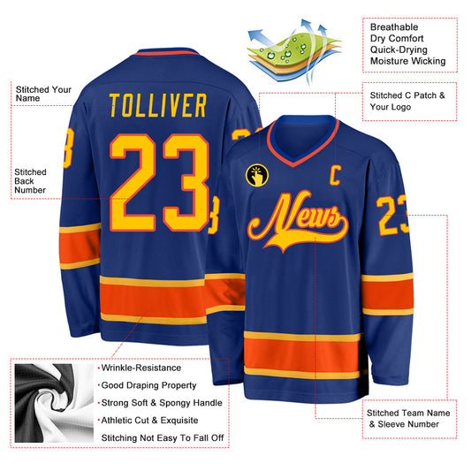 Custom Royal Gold-Orange Hockey Jersey - Sky-Custom