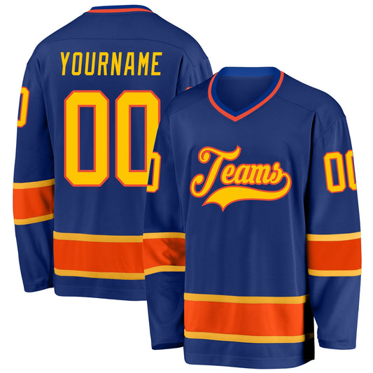 Custom Royal Gold-Orange Hockey Jersey - Sky-Custom