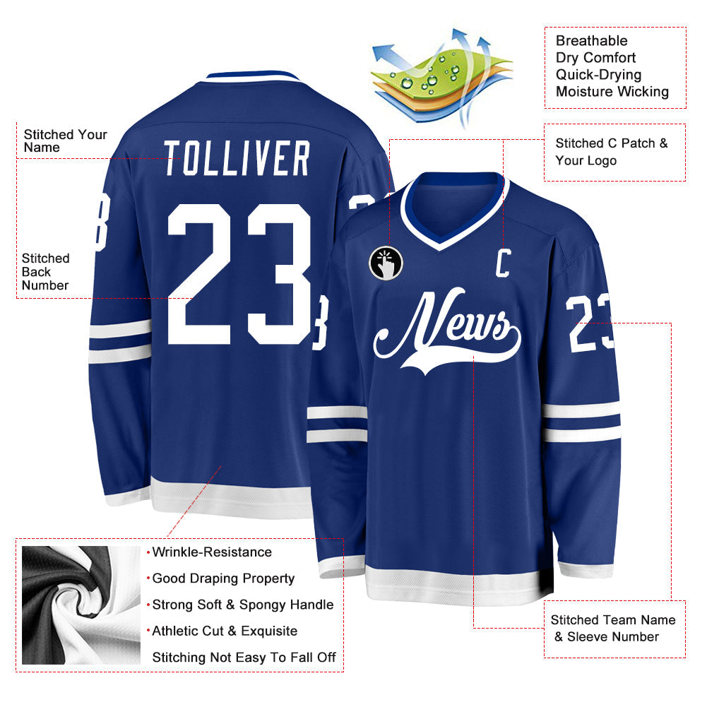 Custom Royal White Hockey Jersey - Sky-Custom