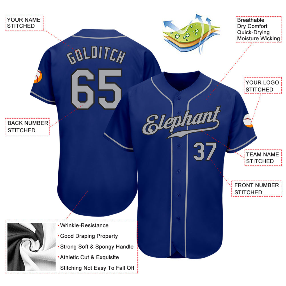 Custom Royal Gray-Black Authentic Baseball Jersey - Sky-Custom
