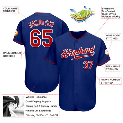 Custom Royal Red-White Authentic Baseball Jersey - Sky-Custom