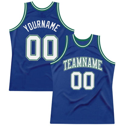 Custom Royal White-Kelly Green Authentic Throwback Basketball Jersey - Sky-Custom