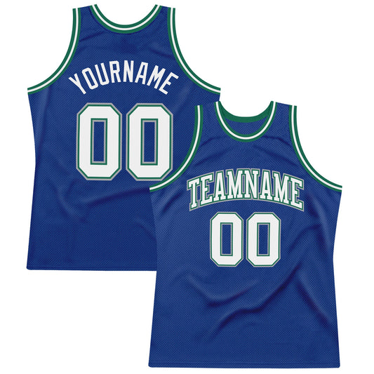 Custom Royal White-Kelly Green Authentic Throwback Basketball Jersey - Sky-Custom