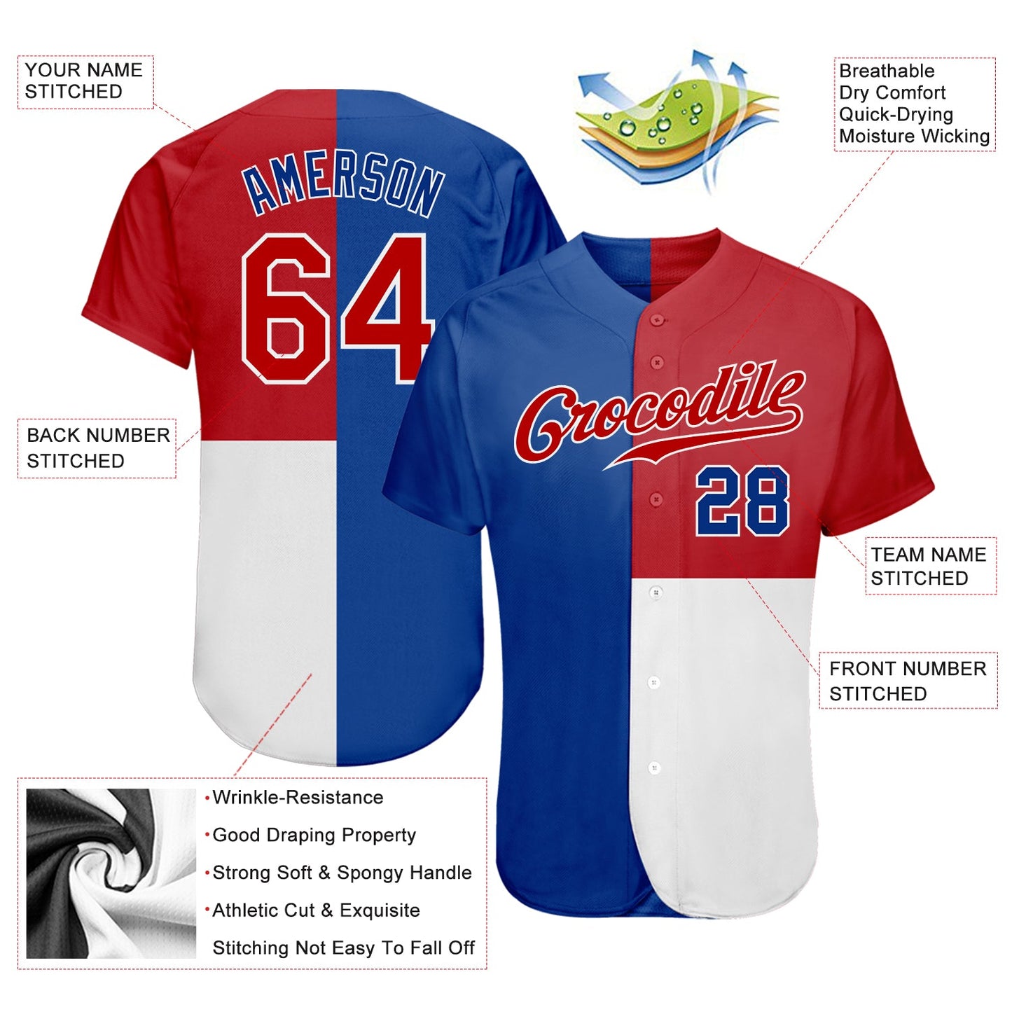 Custom Royal Red-White 3D Pattern Design Multicolor Authentic Baseball Jersey - Sky-Custom