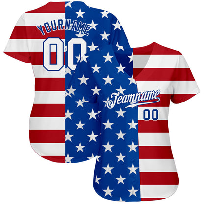 Custom Royal White-Red American Flag Fashion Authentic Baseball Jersey - Sky-Custom