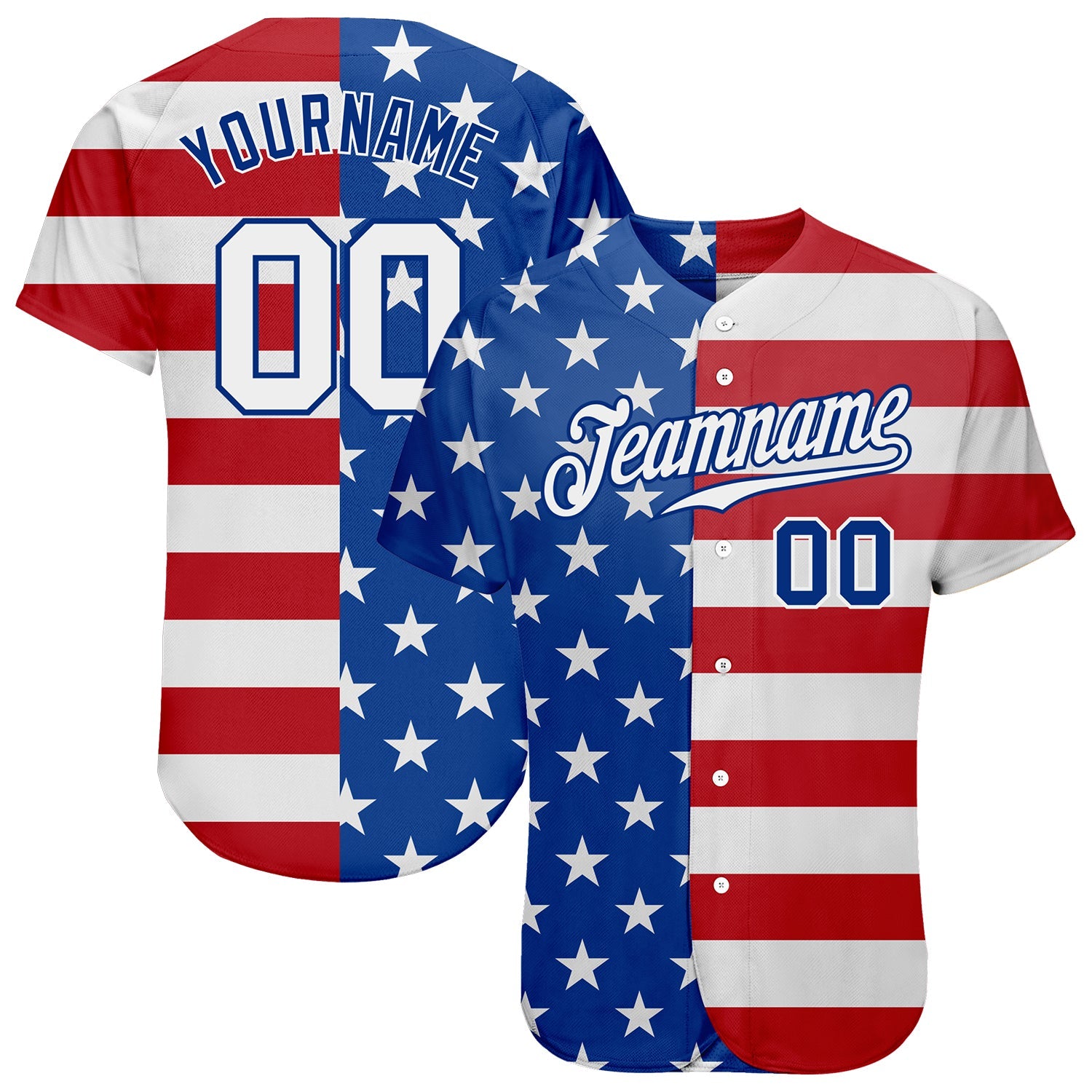Custom Royal White-Red American Flag Fashion Authentic Baseball Jersey - Sky-Custom