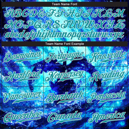 Custom Royal Teal-White 3D Pattern Design Water Dragon Authentic Baseball Jersey - Sky-Custom