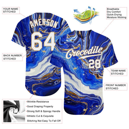 Custom Royal White-Old Gold 3D Pattern Design Marble Authentic Baseball Jersey - Sky-Custom