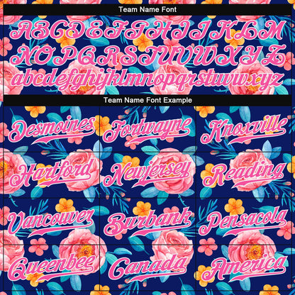 Custom Royal Pink-White 3D Pattern Design Flowers Authentic Baseball Jersey - Sky-Custom