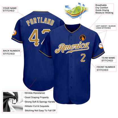Custom Royal Old Gold-White Authentic Baseball Jersey - Sky-Custom