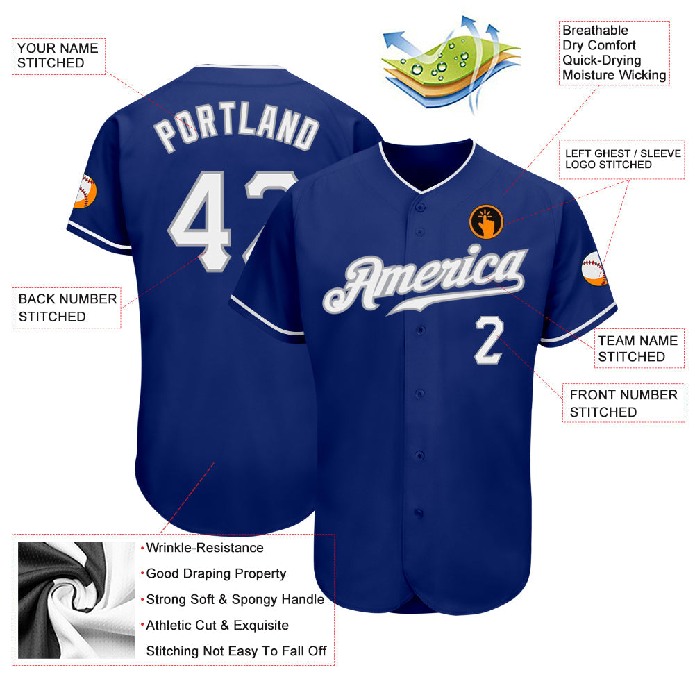 Custom Royal White-Gray Authentic Baseball Jersey - Sky-Custom