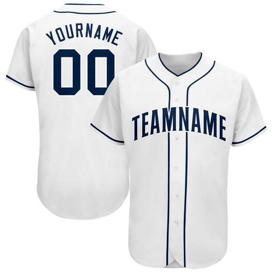 Custom White Navy Baseball Jersey - Sky-Custom