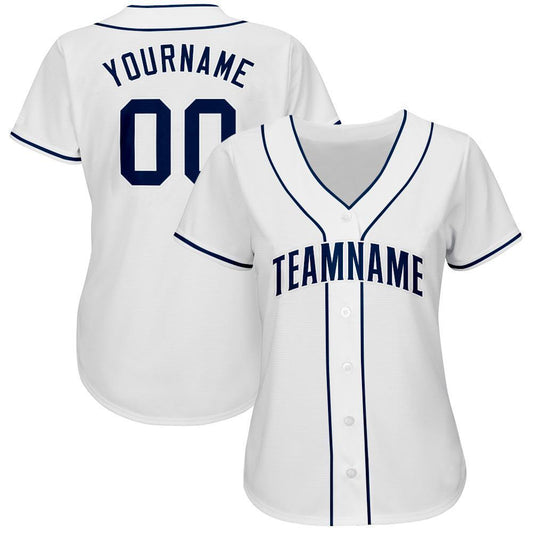 Custom White Navy Baseball Jersey - Sky-Custom