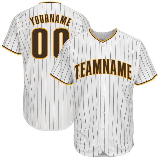 Custom White Brown Pinstripe Brown-Gold Baseball Jersey - Sky-Custom