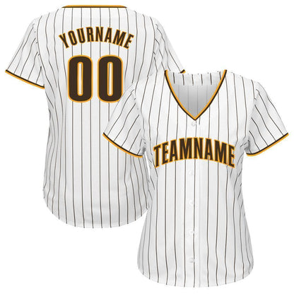 Custom White Brown Pinstripe Brown-Gold Baseball Jersey - Sky-Custom