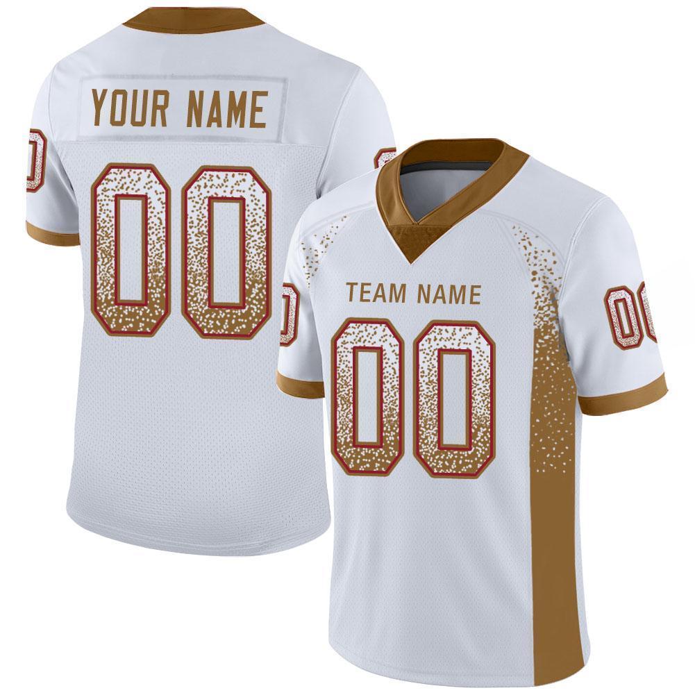 Custom White Old Gold-Red Mesh Drift Fashion Football Jersey - Sky-Custom