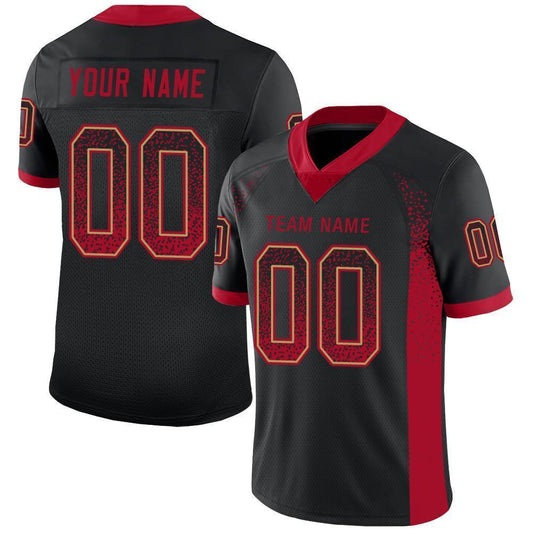 Custom Black Red-Old Gold Mesh Drift Fashion Football Jersey - Sky-Custom