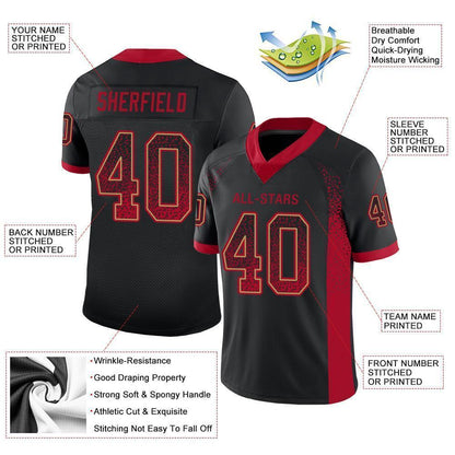 Custom Black Red-Old Gold Mesh Drift Fashion Football Jersey - Sky-Custom