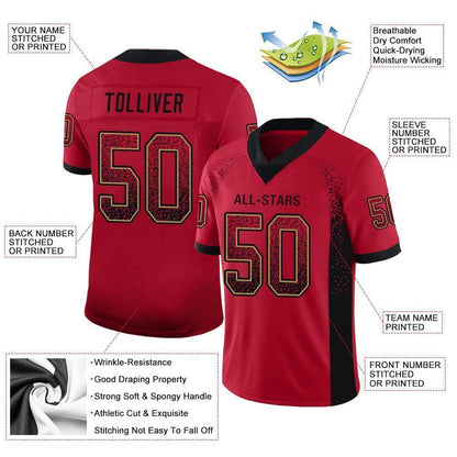 Custom Red Black-Old Gold Mesh Drift Fashion Football Jersey - Sky-Custom
