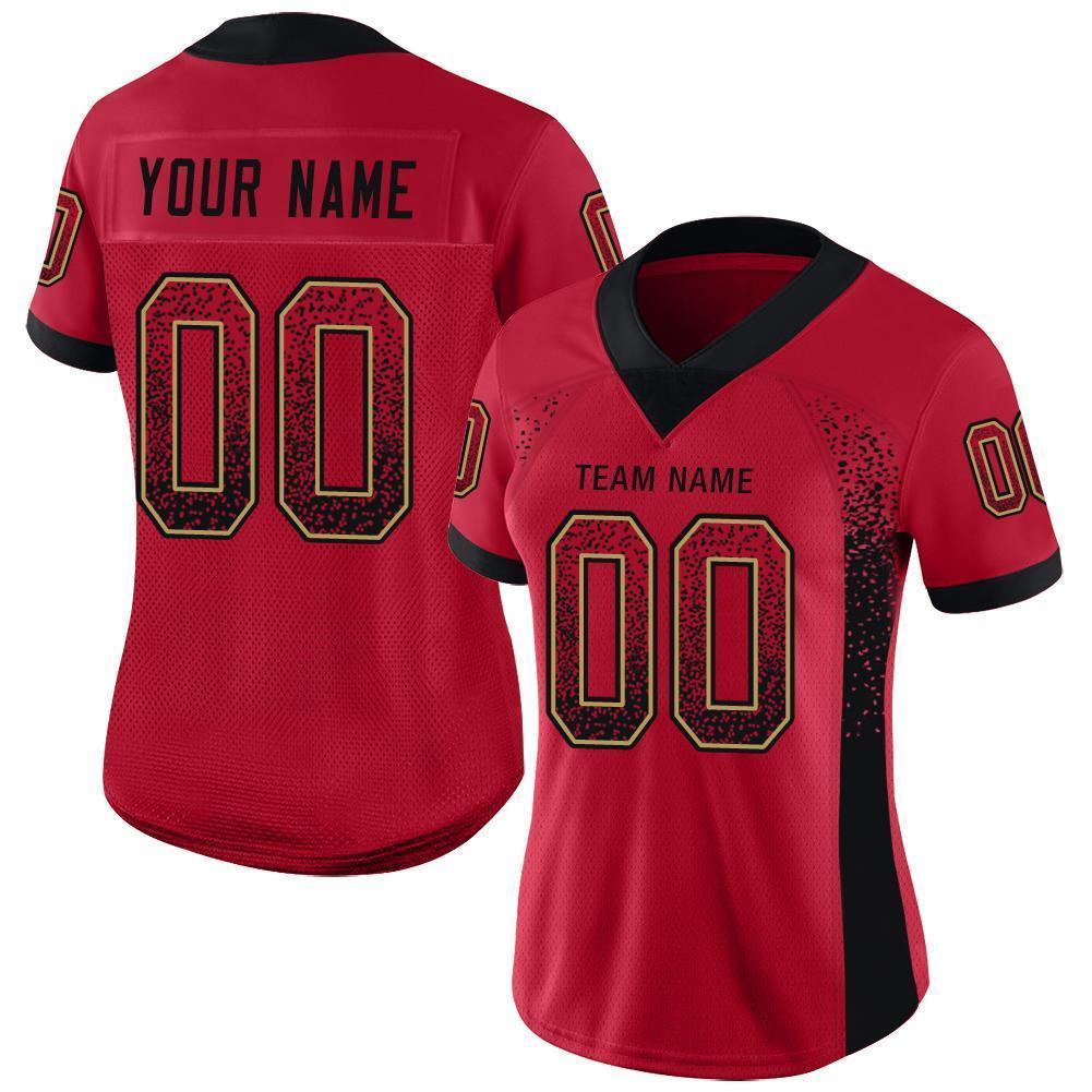 Custom Red Black-Old Gold Mesh Drift Fashion Football Jersey - Sky-Custom