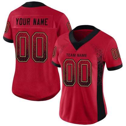 Custom Red Black-Old Gold Mesh Drift Fashion Football Jersey - Sky-Custom