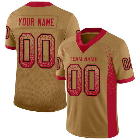 Custom Old Gold Red-Black Mesh Drift Fashion Football Jersey - Sky-Custom