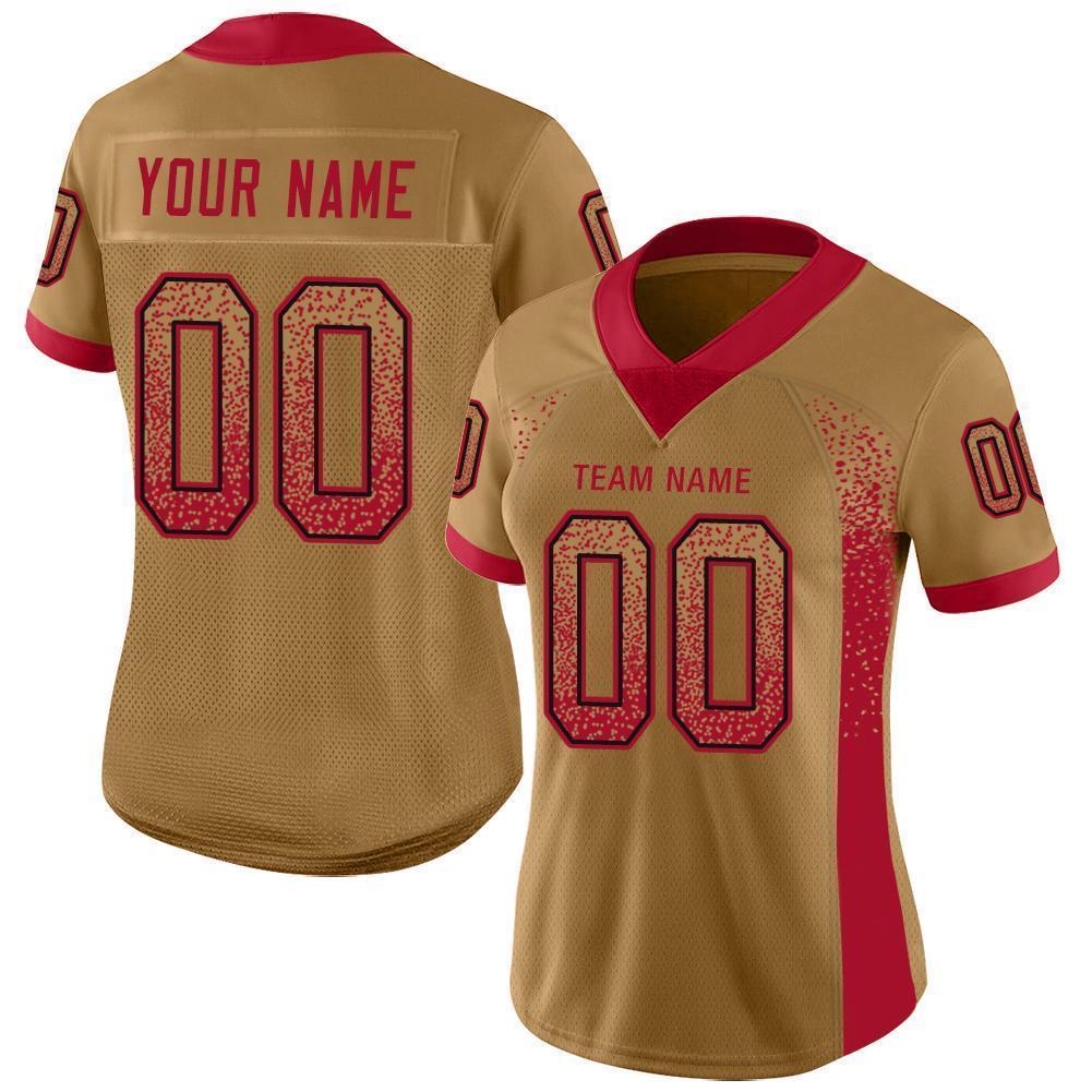 Custom Old Gold Red-Black Mesh Drift Fashion Football Jersey - Sky-Custom