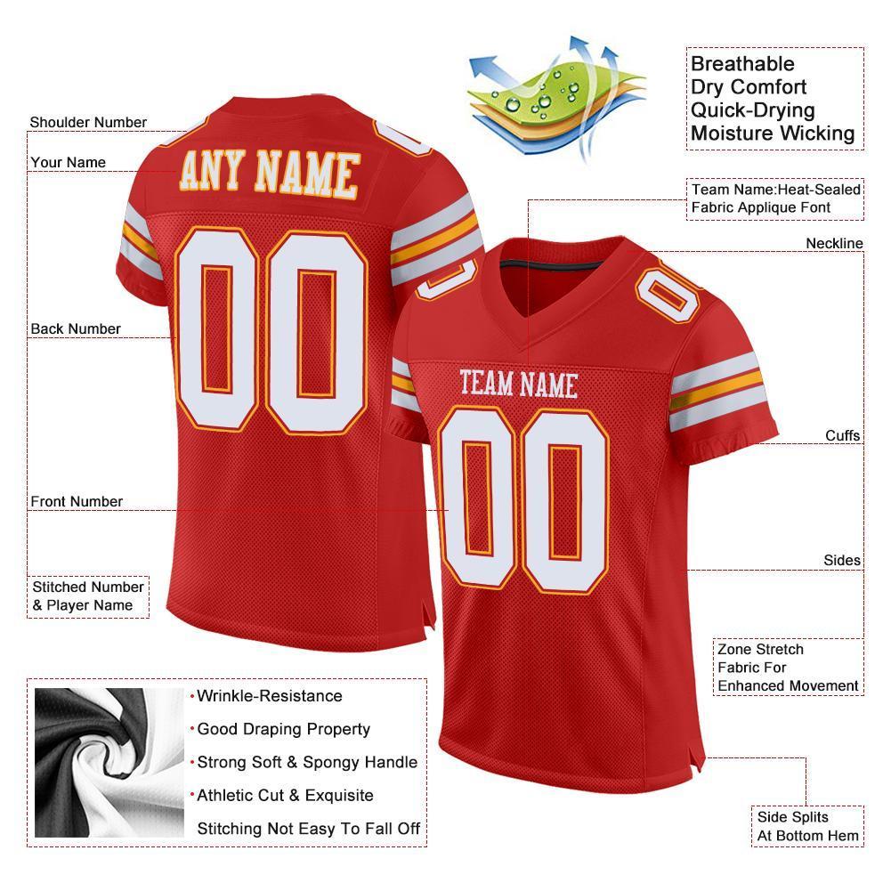Custom Scarlet White-Gold Mesh Authentic Football Jersey - Sky-Custom