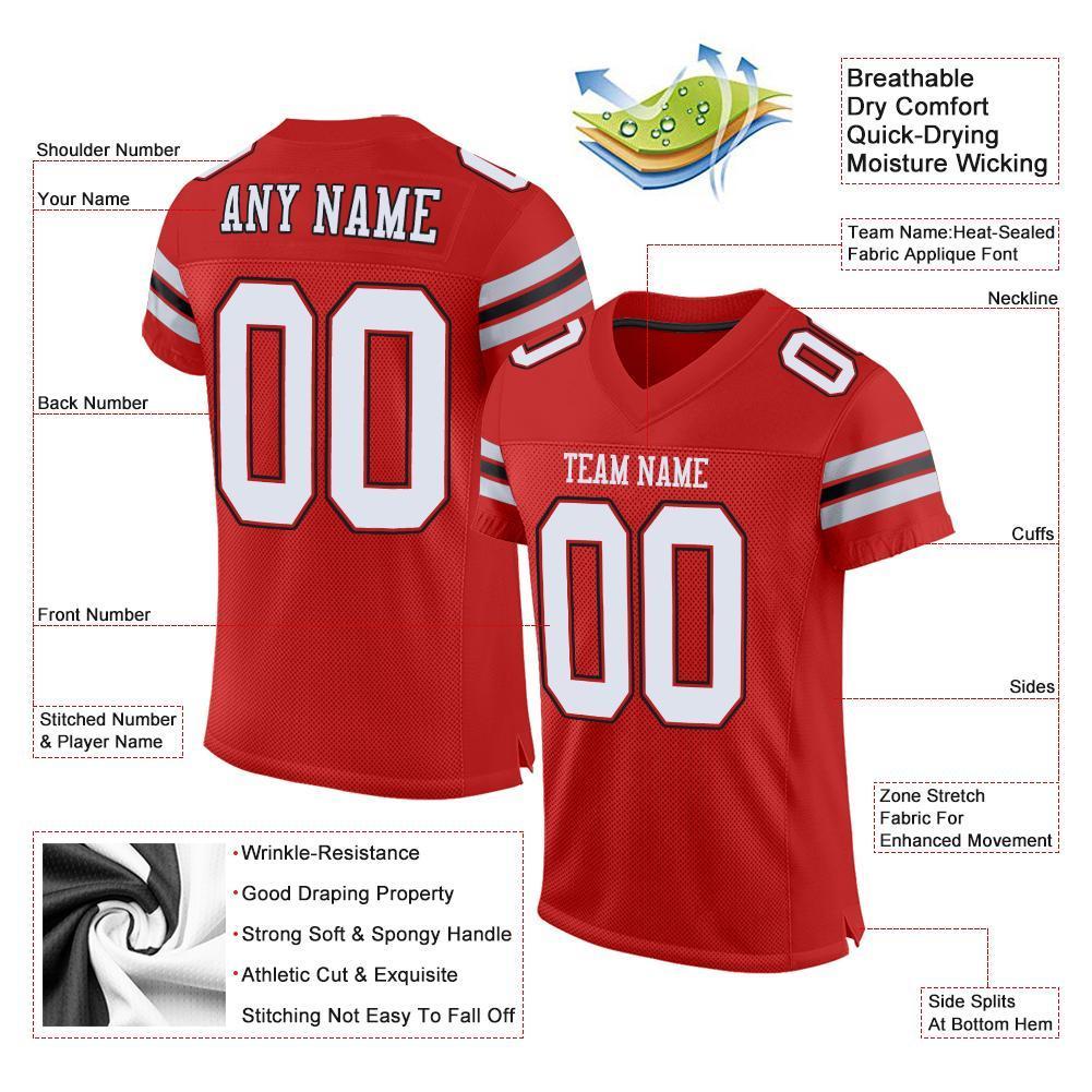 Custom Scarlet White-Black Mesh Authentic Football Jersey - Sky-Custom