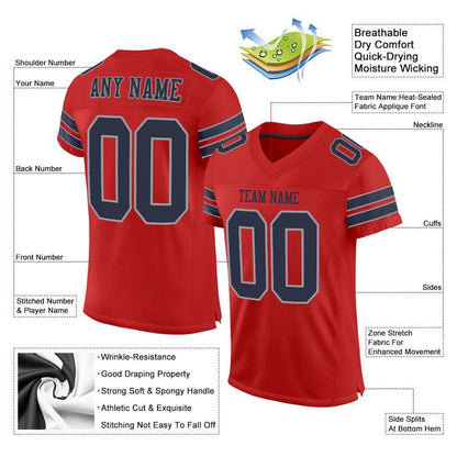 Custom Scarlet Navy-Light Gray Mesh Authentic Football Jersey - Sky-Custom