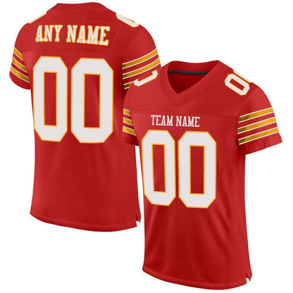 Custom Scarlet White-Gold Mesh Authentic Football Jersey - Sky-Custom