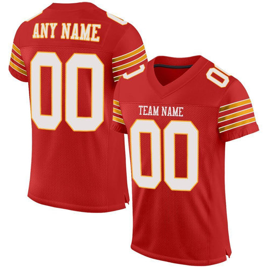 Custom Scarlet White-Gold Mesh Authentic Football Jersey - Sky-Custom