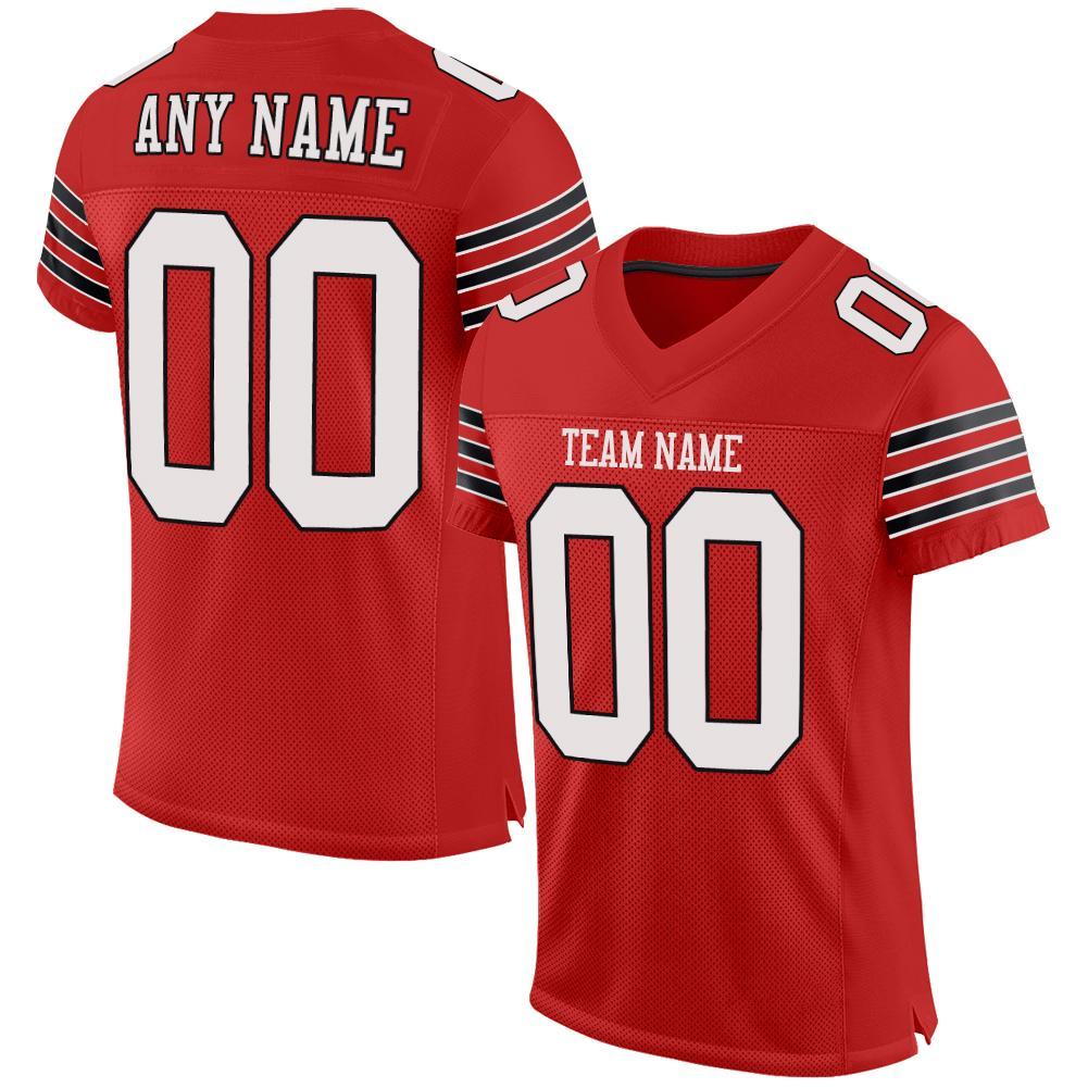 Custom Scarlet White-Black Mesh Authentic Football Jersey - Sky-Custom
