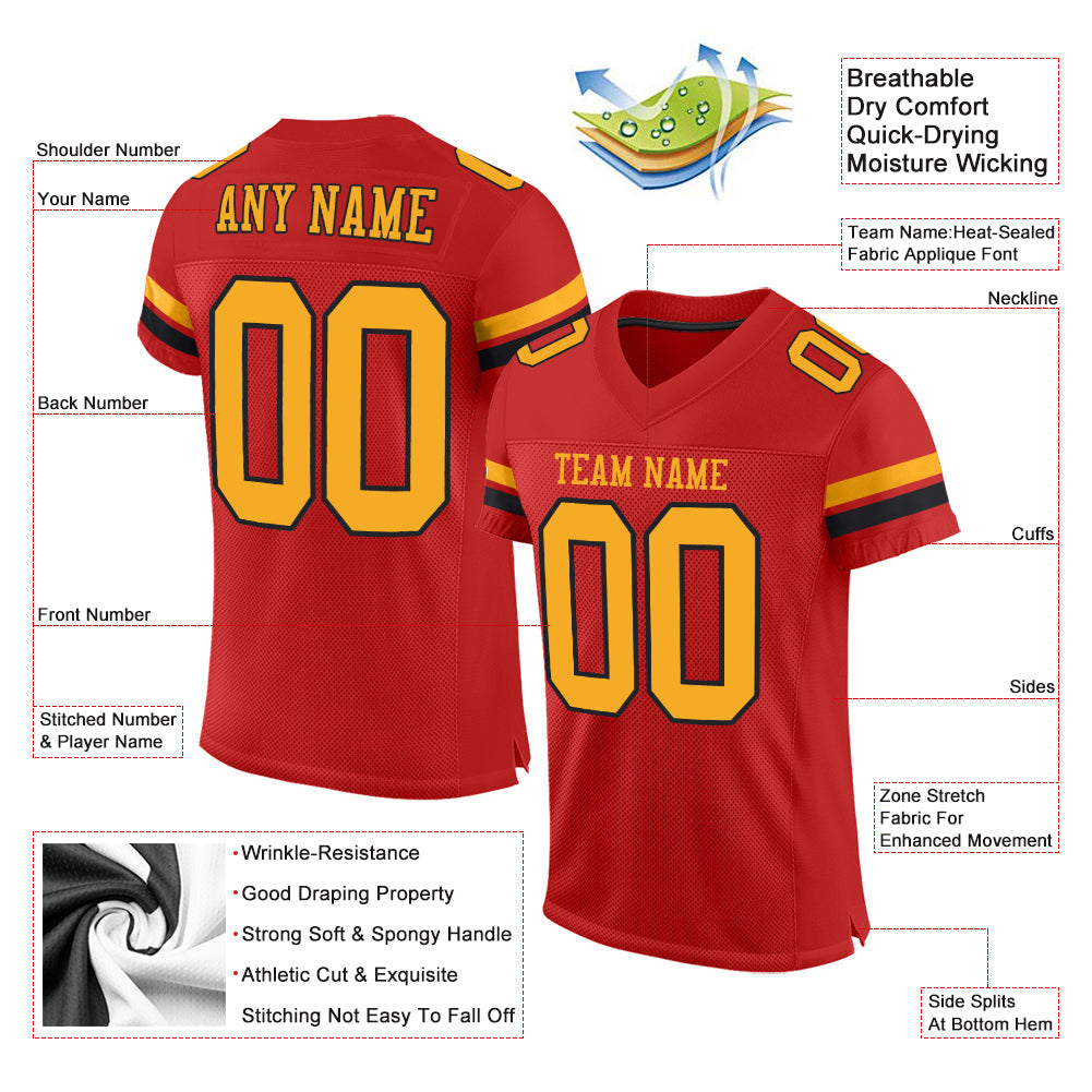 Custom Scarlet Gold-Black Mesh Authentic Football Jersey - Sky-Custom