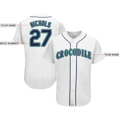Custom White Navy-Teal Baseball Jersey - Sky-Custom