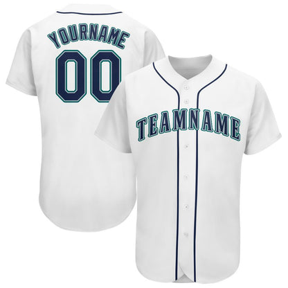 Custom White Navy-Teal Baseball Jersey - Sky-Custom